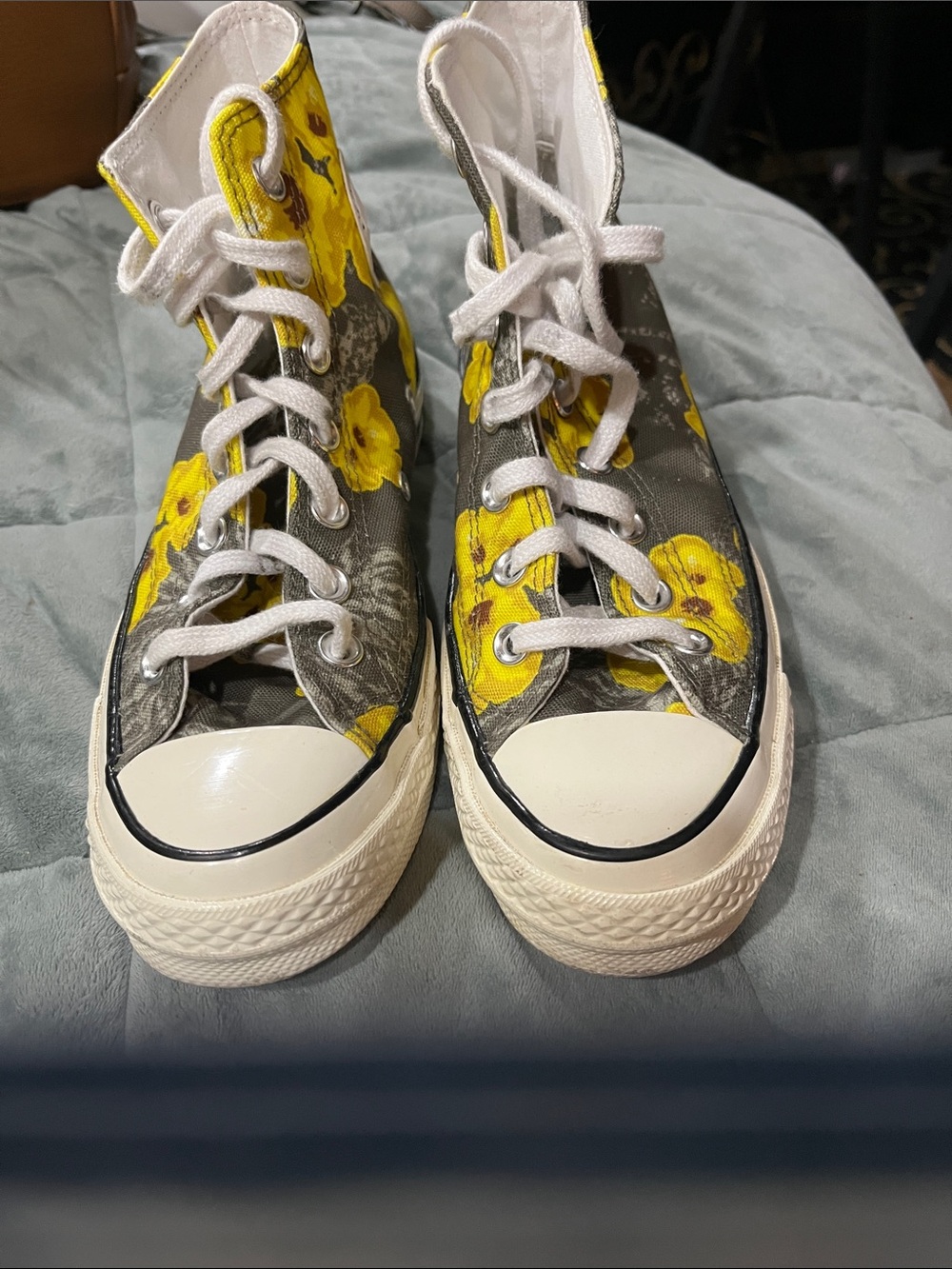 CHUCK TAYLOR High-Top Canvas Sneakers in Yellow Floral (SZ. 4 -B, 6 -W)
